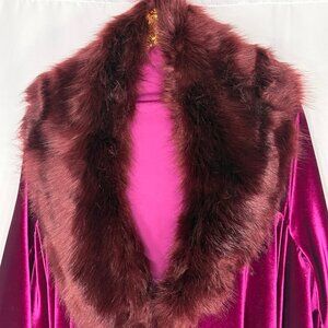 Velvet Zephyr Handmade Fuchsia Robe with Faux Fur Trim OS MSRP $375